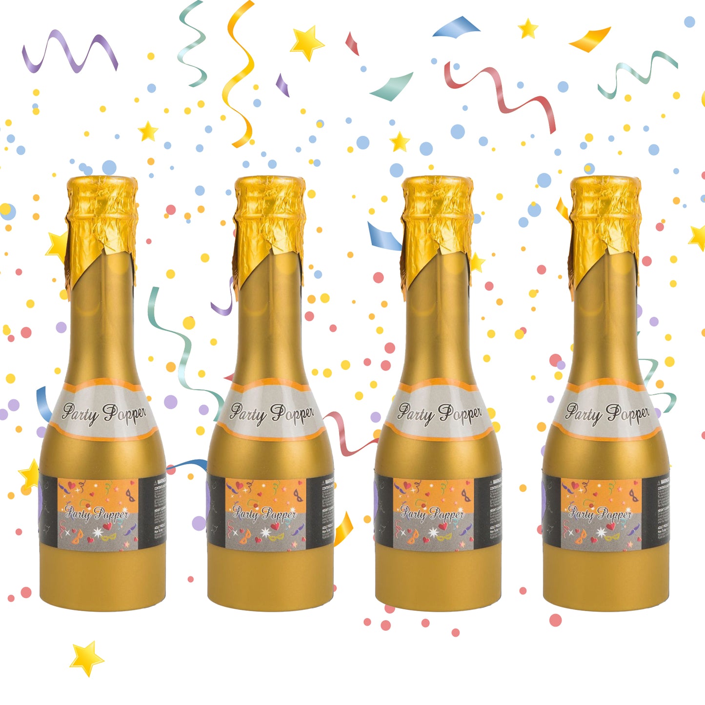 4 Pack of Mini Champagne Bottle Confetti Poppers Cannon for Party