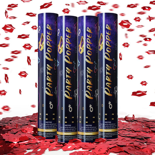 4 Pack of Red Lips-shaped confetti Bottle Confetti Poppers Cannon