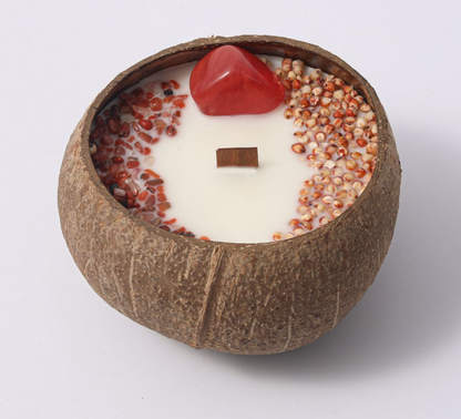 Aromatherapy Candle with Crystals Healing Scented Candles coconut shell