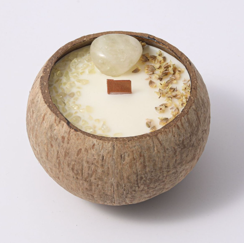 Aromatherapy Candle with Crystals Healing Scented Candles coconut shell