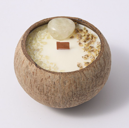 Aromatherapy Candle with Crystals Healing Scented Candles coconut shell