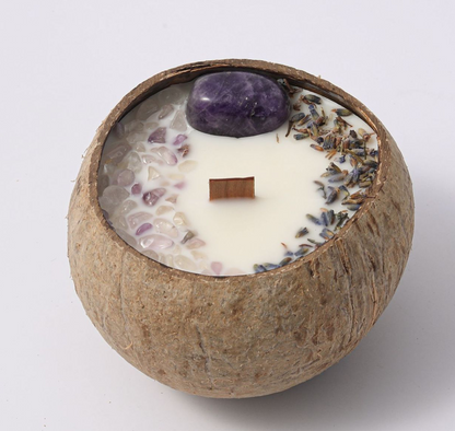 Aromatherapy Candle with Crystals Healing Scented Candles coconut shell