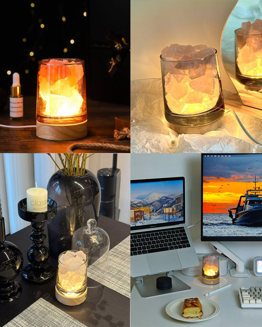 Healing Crystals with Wooden Base Lights Aromatherapy Lamp Scented Lamp